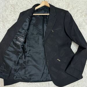 極美品!!XLサイズ エンポリオアルマーニ EMPORIO ARMANI エンボス ジオメトリックライン ジャージー テーラードジャケット 50 黒