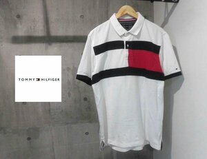 TOMMY HILFIGER トミーヒルフィガー フラッグカラー切替 半袖 ポロシャツ XL/半袖シャツ/カノコ/白 ホワイト/メンズ/程度良好