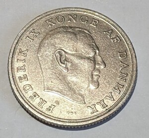 ’1971　デンマーク 1クローネ 硬貨 1 KRONE フレゼリク9世　DANMARK　流通品