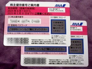 ■【番号通知のみ/24時間以内に通知】 ANA 株主優待券 ピンク 有効期限2025年5月31日迄 2枚セット 往復