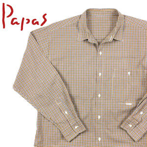 ■送料185円■ 新品同様【Papas パパス】色合い抜群◎ ギンガムチェック 長袖シャツ L 大きめ ゆったり トラッド感◎大人の男性に