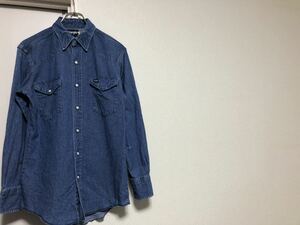 80sヴィンテージMADE IN USAアメリカ製Wranglerラングラー27MWデニムウェスタンシャツsize15-32