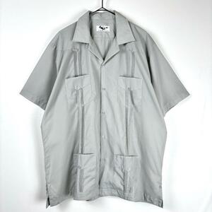 古着 90s キューバシャツ 開襟シャツ 半袖 ライン オフホワイト 灰 XL