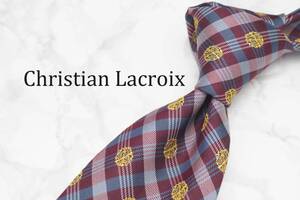 【美品】Christian Lacroix クリスチャンラクロア A-294 チェック ロゴ ブランド ネクタイ 良品 古着 卸 USED オールド SILK