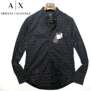 新品 未使用▼ アルマーニエクスチェンジ　総柄シャツ　長袖シャツ　AXロゴ　黒　M相当　ARMANI EXCHANGE　ジョルジオアルマーニジャパン