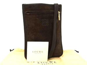 1円 ■美品■ LOEWE ロエベ アナグラム スエード×レザー ショルダーバッグ クロスボディ 斜め掛けかばん レディース ブラウン系 FI4651