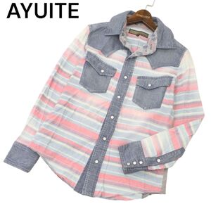 AYUITE × LOVELESS アユイテ × ラブレス 通年 長袖 デニム切替 ボーダー ウエスタン シャツ Sz.2　メンズ 日本製　C4T06582_7#C