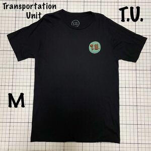 良品 トランスポーテーション・ユニット【Transportation Unit】T.U. バックプリント半袖Tシャツ Mサイズ ブラック×グリーン スケーター