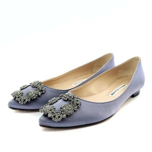 マノロブラニク MANOLO BLAHNIK ハンギシ HANGISIFLAT パンプス フラット サテン 34.5 21.5cm 紺 ネイビー /YO22 レディース