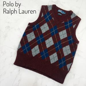 Polo by Ralph Lauren アーガイルニット ウール　ボルドーL ニットベスト　ボルドー 90s 古着 メンズ　レディース　ユニセックス 