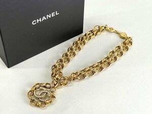 CHANEL シャネル ネックレス 2連/ロング ヴィンテージ ココマーク ラインストーン マトラッセ 23刻印 ゴールド系[224919