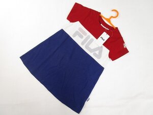 キッズ・ベビー 新品タグ付 FILA 半袖 クルーネック Tシャツワンピース 90 ネイビー×ホワイト×レッド ボーダー柄＆ロゴ 【メール便可】