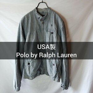 USA製 Polo by Ralph Lauren ハンティングジャケット Lサイズ ヒッコリー アクションプリーツ ブルゾン ラルフローレン チンストラップ