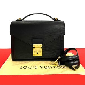 極 美品 袋付 LOUIS VUITTON ルイヴィトン ヴィンテージ モンソー エピ レザー 2way ハンドバッグ ショルダーバッグ ノワール 黒 484-1