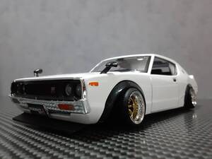 Maisto 1/24 日産スカイライン 2000GT-R (KPGC110) ケンメリ ホワイト カスタム改 ワタナベ 金