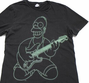 ★The Simpsons シンプソンズ ホーマー ギター 蛍光プリント コットンTシャツ ブラック★アニメ キャラ ロック ミュージック レディース