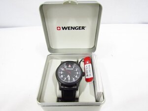 美品 WENGER 0541.11 ウェンガ― クォーツ デイト レザーベルト スイス メンズ腕時計 箱説付き 中古品◆1410