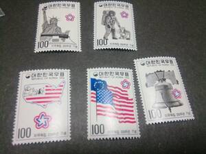 韓国、1976 アメリカ200年記念、5種完セット、未使用、ヒンジ無し美品