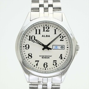 7.SEIKO/ALBA●蓄光文字盤 ねじ込みリューズ 7N33-K002 クオーツ 10気圧防水 電池交換済 メンズ腕時計 純正ベルト 中古 アルバ セイコー