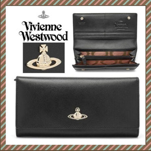 ● Vivienne Westwood 二つ折り 長財布 ORB SAFFIANO 黒 新品 ユニセックス 革 ホック ヴィヴィアンウエストウッド ブラック 収納多 レザー