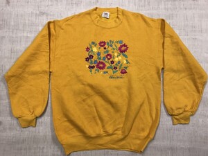 USA製 クレイジーシャツ CRAZY SHIRTS レトロ アメカジ サーフ 花柄刺繍 ハワイ HAWAII スウェットトレーナー レディース M 黄色