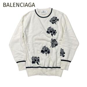 美品☆BALENCIAGA☆バレンシアガ カシミヤ100% 花柄 バラ柄 フラワー 長袖ニット サイズM