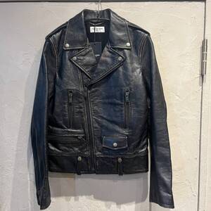 SAINT LAURENT PARIS サンローランパリ レザーライダースジャケット ヴィンテージ加工スタッズ装飾 L01 SIZE 44 【代官山12】