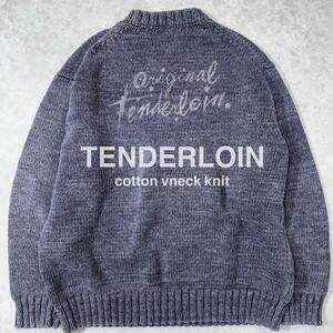 TENDERLOIN テンダーロイン バックロゴ Vネック コットンニット セーター グレー M 厚手 秋冬 メンズ ルード ストリート