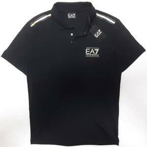 [新品] EA7 / EMPORIO ARMANI　ゴールドロゴ入り【メンズ・ジャージ半袖ポロシャツ】◆2024年春夏モデル　サイズ：L(50相当)　◆色：黒