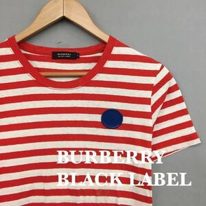 バーバリー BURBERRY BLACK LABEL ボーダー 押し印風 半袖 丸首 Tシャツ 三陽商会 日本製 レッド ホワイト メンズ 男性用 2サイズ ♭△ ∞