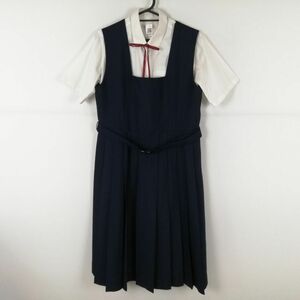 1円 ジャンパースカート 紐タイ 165A バスト96 ウエスト82 夏物 女子 学生服 千葉我孫子中学 紺 制服 中古 ランクB EY5087