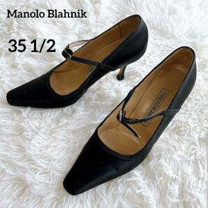 Manolo Blahnik マノロブラニク パンプス ストラップ ベルト ヒール ブラック 黒 35 1/2 ビジネス