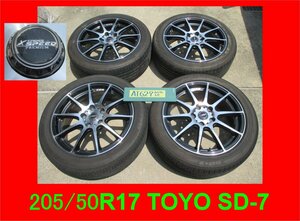 AT629 夏用 2021年製 205/50R17 TOYO SD-7 ＆ X-SOEED 5H-114.3 7J×17 53 ブラポリ 4本セット VOXYなどに！