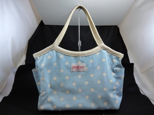 100円～ USED品 Cath Kidston キャスキッドソン ハンドバッグ コーティングキャンバス 水色 ドット 水玉 ダメージ大