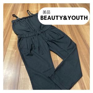 美品 BEAUTY&YOUTH ビューティーアンドユース UNITED ARROWS ユナイテッドアローズ サロペット パンツ ブラック レディース 玉mc1845