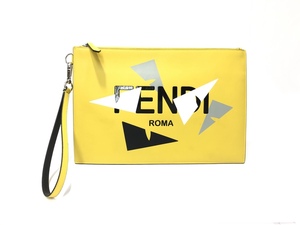 【美品】 FENDI フェンディ クラッチバッグ モンスター レザー イエロー セカンドバッグ 【箱付】 メンズ バッグ