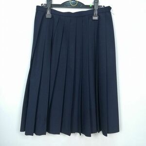 1円 スクールスカート 夏物 w66-丈63 紺 中学 高校 プリーツ 学生服 制服 女子 中古 IN0187