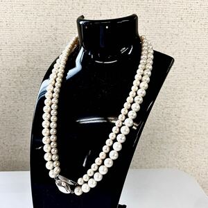 【☆T0919】パールネックレス 2点まとめ セット 留め具シルバー刻印 真珠 アクセサリー