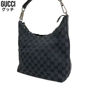 美品　GUCCI グッチ　ワンショルダーバッグ　GGキャンバス　ハンドバッグ　黒　トートバッグ　ブラック　0000602 200047 レザー　手提げ