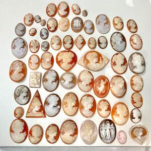 1円〜!!小粒大量!!コンクシェル入り!!［シェルカメオおまとめ429ct］d 約85.8g 裸石 宝石 cameo shell 彫刻 貴婦人 ブローチ w4マ18