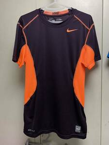 送料格安スピード発送！美品★NIKEナイキDRI-FITコンプレッションTシャツ黒橙★Sサイズジョギングトレーニング登山トレランマラソン