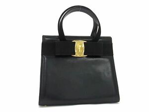 1円 ■美品■ Salvatore Ferragamo フェラガモ BA214178 ヴァラリボン レザー ハンドバッグ トートバッグ レディース ブラック系 AZ5259