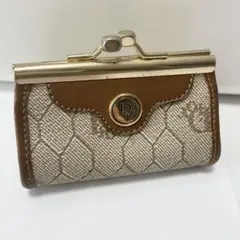 Dior ハニカム 小銭入れ ベージュレザー がま口 ゴールド金具