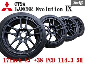 三菱 純正 CT9A ランサーエボリューション ランエボ 9 ENKEI製 17インチ 8J +38 PCD 114.3 5H 18年 225/45R17 タイヤ付 ホイール 4本 棚45B