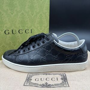 1円 【美品】 GUCCI グッチ 【圧倒的高級感】 メンズ GGエンボス加工 GG柄 ローカット スニーカー シューズ 靴 ブラック 黒 23.5cm相当