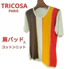 最終価格 TRICOSA コットンニット 半袖 昭和レトロ カラフルビンテージ