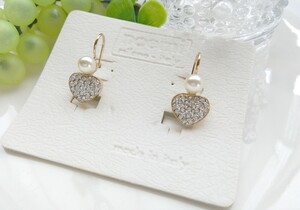 未使用品 noemi イタリア製 ハート ピアス フェミニン フォーマル アクセサリー パールビーズ made in ITALY accessory earrings B