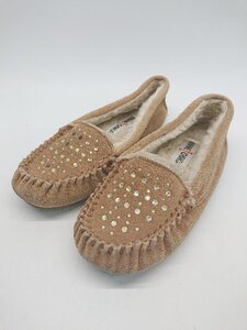 ◇ Minnetonka ミネトンカ 4621 装飾ビジュー スウェード モカシン シューズ サイズ6 ベージュ レディース P