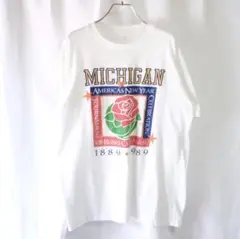 【1980s】ビンテージ　薔薇プリント　Tシャツ　白　半袖　海外仕入れ　古着