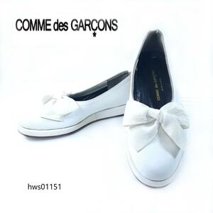 COMME des GARCONS フラットシューズ リボン 22.5cm 白 ラウンドトゥ コムでギャルソン レディース hws01151